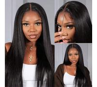 Parrucche 4X4 Wear and Go Kinky Straight Parrucche con capelli umani pre-pizzicati e pre-tagliati Parrucche con chiusura in pizzo Capelli brasiliani Indossa e vai Parrucche Yaki Straight con capelli u