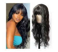 Parrucche a onda del corpo con frangia, parrucche di capelli umani brasiliani neri naturali da 8-24 pollici for donne Capelli Estensioni(14 inch)