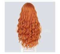 Parrucche a onde lunghe wave parrucche arancione parrucche sintetiche con frangia compatible with le donne cosplay/festa di compleanno marrone nero capelli rossi(Orange)