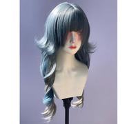 Parrucche A Strati Ondulati Lunghi Da Donna Frangia A Forma Di M Ombre Split Dye Realistico Gotico Gotico Stile Lolita Parrucca (Blu grigio misto)
