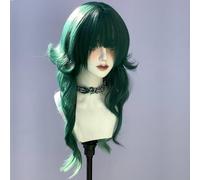 Parrucche A Strati Ondulati Lunghi Da Donna Frangia A Forma Di M Ombre Split Dye Realistico Gotico Gotico Stile Lolita Parrucca (verde scuro)