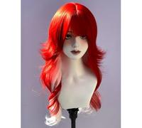 Parrucche A Strati Ondulati Lunghi Da Donna Frangia A Forma Di M Ombre Split Dye Realistico Gotico Gotico Stile Lolita Parrucca (Rosso misto bianco)