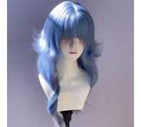 Parrucche A Strati Ondulati Lunghi Da Donna Frangia A Forma Di M Ombre Split Dye Realistico Gotico Gotico Stile Lolita Parrucca (Blu e argento)