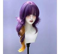 Parrucche A Strati Ondulati Lunghi Da Donna Frangia A Forma Di M Ombre Split Dye Realistico Gotico Gotico Stile Lolita Parrucca (Viola e giallo)