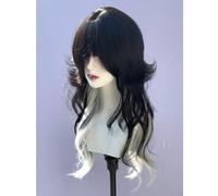 Parrucche A Strati Ondulati Lunghi Da Donna Frangia A Forma Di M Ombre Split Dye Realistico Gotico Gotico Stile Lolita Parrucca (bianco misto nero)