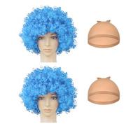 Parrucche africane blu 2 pezzi con 2 retine di parrucca, parrucca pazza, capelli ricci unisex, capelli sintetici, accessori per costumi, look mascherato