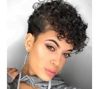 Parrucche afro corte ricce tagli pixie parrucche europee e americane for donne nere Capelli brasiliani soffici riccioli stretti parrucche nere parrucca afro corta riccia sintetica