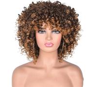 Parrucche Afro Crespi Ricci Corti Con Frangia Per Donne Nere Parrucche Sintetiche Africane Per Cosplay Bionde Miste Marroni