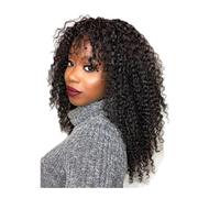Parrucche afro ricci crespi con frangia for donna, senza pizzo, densità 180, capelli vergini brasiliani, indossabili e senza colla Extension per Capelli(18 inch)