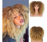Parrucche Afro Ricci Per Donne Nere Brevi Ricci Crespi Con Frangia Capelli Afro Marroni Da 16 Pollici Fibra Sintetica Glueless Capelli Cosplay