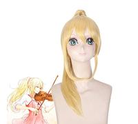 Parrucche anime La tua bugia in aprile Miyazono Kaori Lungo rettilineo dorato Clip bionda Coda di cavallo Parrucca sintetica Costume cosplay per Halloween