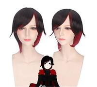 Parrucche Anime Rwby Red Trailer Ruby Rose Felpa con cappuccio Corto nero rosso Ombre Cosplay Parrucca Parrucche resistenti al calore