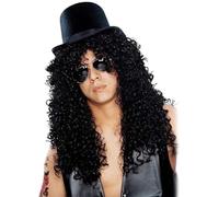 Parrucche anni '80 per uomo Parrucca stile retrò punk rock riccia lunga da rockstar Parrucca hippy in metallo pesante con cappello e occhiali per la festa in costume di Halloween.