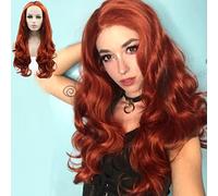 Parrucche Anteriore di Pizzo Rosso Parrucche da Donna in Maman Sintetico per Parrucche Antivento Lunghe Parrucche Ricamate