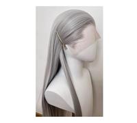 Parrucche anteriori in pizzo 13x4 parrucche 26 pollici sintetiche lunghe rettilinee resistenti al calore in fibra per donne nere uso quotidiano della festa (grigio bianco)