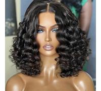 Parrucche Anteriori In Pizzo A Onda Profonda Senza Colla Morbida Da 16 Pollici A 180 Densità Con Caschetto Corto Da Donna Per L'uso Quotidiano black 18inches