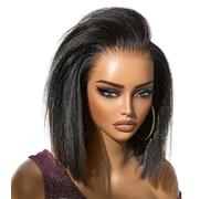 Parrucche anteriori in pizzo for capelli umani lisci crespi senza colla 13x4, parrucca Yaki da indossare e andare con nodi invisibili pizzicati pretagliati da 16 pollici for le donne