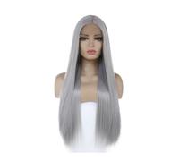 Parrucche anteriori in pizzo grigio 13X4 HD, parrucca grigia diritta sintetica senza colla for donne, adatta ai principianti Aspetto naturale
