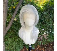 Parrucche anteriori in pizzo sintetico 13x4 di Widow's Peak Silver per le donne Cosplay Lunghezza spalla Parrucche sintetiche corte ricce Strati di code di cavallo