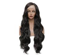 Parrucche anteriori in pizzo sintetico Body Wave Parrucca in pizzo con parte laterale in fibra marrone più scuro resistente al calore per le donne