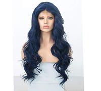 Parrucche Anteriori In Pizzo Sintetico, Capelli Ondulati Lunghi Blu Parrucca Anteriore In Pizzo Resistente Al Calore Parte Centrale Parrucche Sintetiche A Densità 150 Per Donne Nere,24 Pollici (30 Po