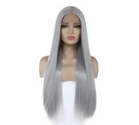 Parrucche anteriori in pizzo sintetico grigio Pre-pizzicate HD Glueless 13X4 Parrucca grigia diritta pronta da indossare for donne, adatta ai principianti Extension per Capelli(16inch)
