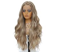 Parrucche anteriori in pizzo sintetico riccio lungo ondulato, parrucca senza colla da donna con onda del corpo, dall'aspetto naturale for l'uso quotidiano 28 pollici Soffice e Naturale(Color 6)