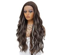 Parrucche anteriori in pizzo sintetico riccio lungo ondulato, parrucca senza colla da donna con onda del corpo, dall'aspetto naturale for l'uso quotidiano 28 pollici(Color 8-613)