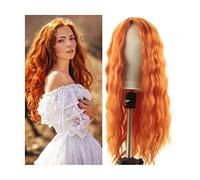 Parrucche arancioni lunghe e ondulate per donne, parrucca sintetica con capelli ricci, riga centrale, parrucca in fibra resistente al calore, parrucca per cosplay, parruc,Orange