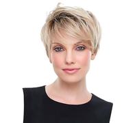 Parrucche bionde corte da donna, parrucche Bob corte dritte taglio folle dorate, capelli sintetici naturali lisci parrucca quotidiana Cosplay partito, brasiliano pannolino capelli con frangia