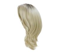 Parrucche bionde da 1 pezzo for donna Capelli sintetici di media lunghezza Parrucca sposa Chucky con frangia laterale Radici scure