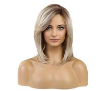 Parrucche bionde da donna, lunghezza spalla, capelli sintetici a strati con radici scure