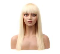 Parrucche bionde lisci capelli umani con frangia for le donne | Parrucche Wear and Go senza colla e senza pizzo, densità del 150%(16 inch)