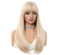 Parrucche Bionde Lunghe 22 Pollici Per Donne, Parrucca Liscia Dall'aspetto Naturale Con Frangia, Capelli in Fibra Resistente Al Calore Per Uso Quotidiano O Per Costumi Cosplay Di Halloween