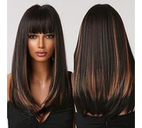 Parrucche bionde lunghe dritte nere con frangia per donna, parrucca sintetica dall'aspetto naturale, capelli resistenti al calore per cosplay di feste quotidiane