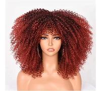 Parrucche bionde ricce da 35,6 cm/35,6 cm 70S parrucca corta afro riccia con frangia per donne nere parrucca afro ricci parrucca sintetica completa parrucche funky F,C