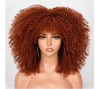 Parrucche bionde ricce da 35,6 cm/35,6 cm 70S parrucca corta afro riccia con frangia per donne nere parrucca capelli ricci afro parrucca sintetica completa parrucche funky F,B