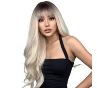 Parrucche bionde ricce lunghe 55 cm con radici scure per le donne parrucca sintetica naturale per uso quotidiano per feste cosplay