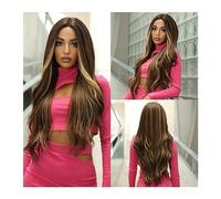 Parrucche Biondo Platino Ombre Parrucche Sintetiche Riga In Mezzo Cosplay Parrucca Lunga Platino Ondulata Naturale per Donne Afro Quotidiano Resist(LC2048-1
