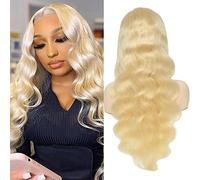 Parrucche Blonde 613 Body Wave Parrucche sintetiche in pizzo for le donne Attaccatura dei capelli pre pizzicata con capelli del bambino Lunghi ricci Fibra resistente al calore Parte a T Parrucche fron