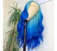 Parrucche blu sfumate da donna capelli lunghi ondulati blu radici leggere uso quotidiano parrucca resistente al calore blu sfumato 61 cm pizzo anteriore
