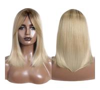 Parrucche Bob corte e diritte con frangia a tenda, parrucca cosplay sintetica naturale for feste quotidiane alla spalla for le donne Soffice e Naturale(NATHL8-T12Q-22D-22D)