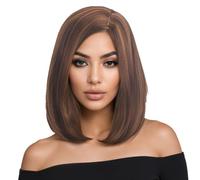Parrucche Bob Marrone Sfumato Per Donne, Parrucca Con Capelli Lisci Di Media Lunghezza Con Riga Centrale, Capelli Sintetici Da 14 Pollici, Ideali Per L'uso Quotidiano E Per Le Feste.