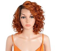 Parrucche bob ondulate corte con taglio pixie da 12 pollici 13x6x1 parte C parrucche anteriori in pizzo for capelli umani for le donne Capelli Estensioni(Ginger)