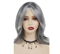 Parrucche Bob ondulate grigie di media lunghezza da 16 pollici for donna, parrucca sintetica corta riccia di sale for l'uso quotidiano Soffice e Naturale(Mix Grey)