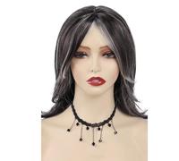 Parrucche Bob ondulate grigie di media lunghezza da 16 pollici for donna, parrucca sintetica corta riccia di sale for l'uso quotidiano Soffice e Naturale(Dark Grey)