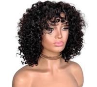 Parrucche Bob Ricci Corte per Donne Nere Remy Capelli Brasiliani Del Cuoio Capelluto Top Parrucca Piena Fatto a Macchina Dei Capelli Umani Con Frangetta Colore Naturale(200% Densità, 16 Pollici)