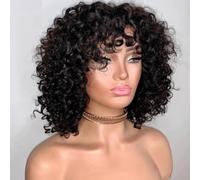 Parrucche Bob Ricci Corte per Donne Nere Remy Capelli Brasiliani Del Cuoio Capelluto Top Parrucca Piena Fatto a Macchina Dei Capelli Umani Con Frangetta Colore Naturale(180% Densità, 14 Pollici)