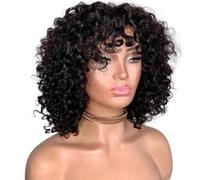 Parrucche Bob Ricci Corte per Donne Nere Remy Capelli Brasiliani Del Cuoio Capelluto Top Parrucca Piena Fatto a Macchina Dei Capelli Umani Con Frangetta Colore Naturale(180% Densità, 10 Pollici)