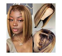 Parrucche Brasiliano 13x1 Highlight Short Bob Partys 8-16 pollici Honey Brown Transparent T Part Part Lace Front Bob Partys Parrucche for capelli umani for le donne parrucca in fibra(Size:14inch (35cm